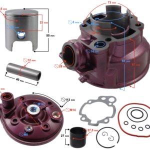 Cylinder i głowica Moretti do motoroweru 2T 90cc AM6 fioletowe