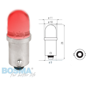Żarówka BOSMA 12V 1*LED STANDARD BA9s Red blister