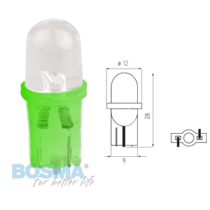Żarówka BOSMA 12V 1*LED STANDARD T10 GREEN MAT BLISTER
