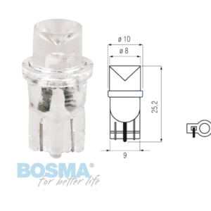 Żarówka BOSMA 12V 1*LED STANDARD T10 GREEN WIDE VIEWING BLISTER