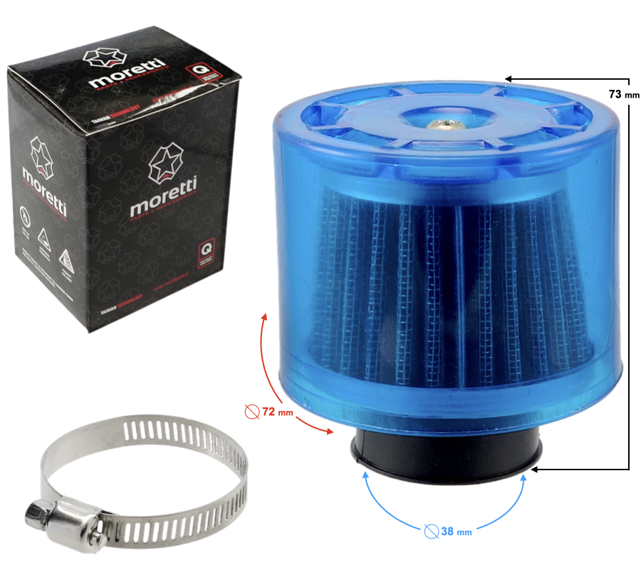 Filtr powietrza stożkowy niebieski, średnica 38mm