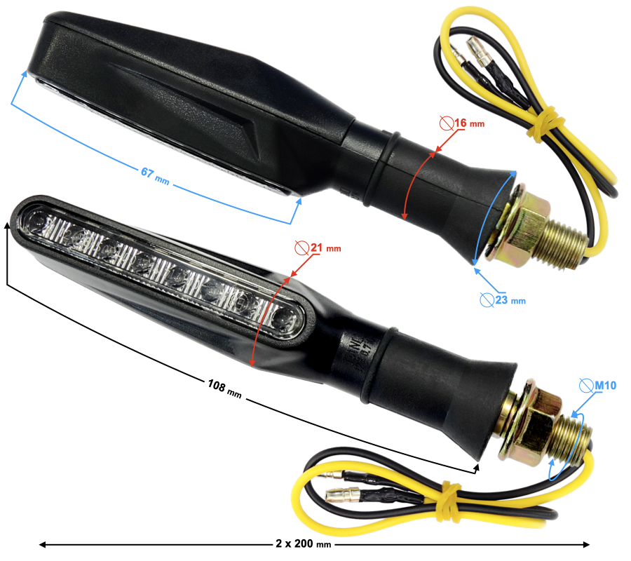 Kierunkowskazy uniwersalne MRT-099, ledowe (9 diod) (Running LED) czarne, (E- mark)