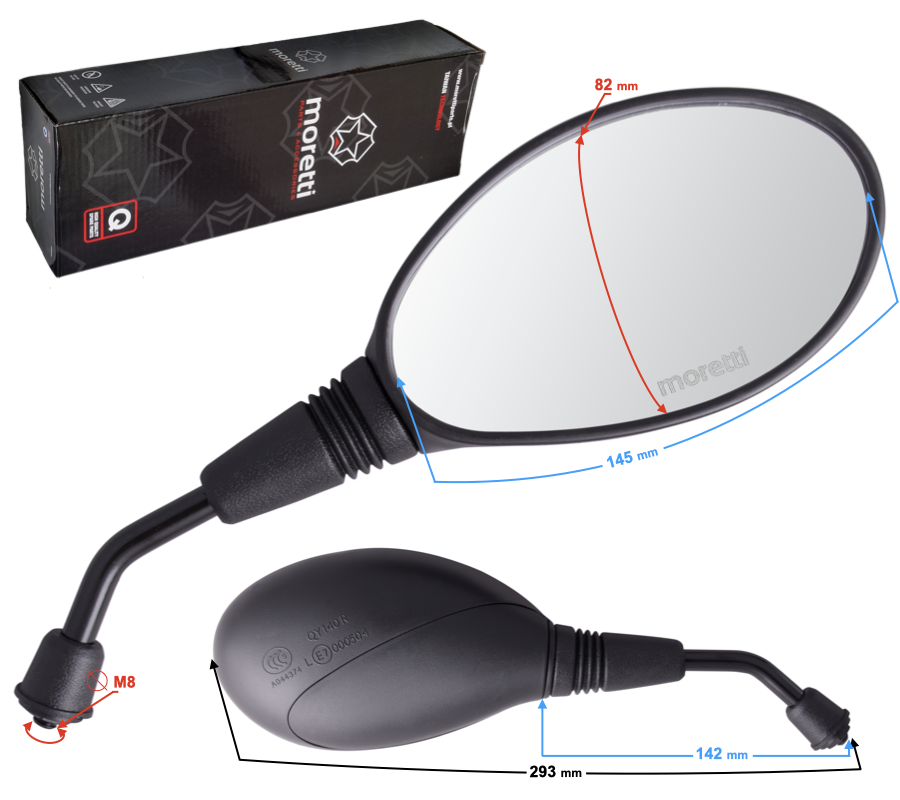 Lusterka R+R (średnica gwintu 8mm) do skutera Orlando z homologacją
