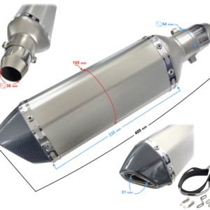 TŁUMIK TUNNINGOWY UNIWERSALNY STAL013, 370 mm (kolor: tytanowy)- końcówka czarna