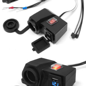 BIKETEC MOTOCYKLOWE GNIAZDO ZAPALNICZKI Z DWOMA GNIAZDAMI USB Z WYŁĄCZNIKIEM MONTAŻ NA KIEROWNICĘ/RURKĘ - MUS06 (EL)