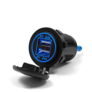 BIKETEC MOTOCYKLOWE PODWÓJNE GNIAZDO Z PODŚWIETLENIEM MONTAŻ NA POWIERZCHNIE PŁASKĄ (OWIEWKA, KUFER) LUB NA KIEROWNICE - POTRZEBNY ADAPTER BTMUS28