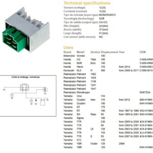 DZE REGULATOR NAPIĘCIA YAMAHA YBR 125 '09-; TTR 50/90/110/125/230 '00-'20; KAWASAKI KLX 450F '08-'17 (5HH-H1960-00) (12A)