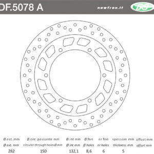 NEWFREN TARCZA HAMULCOWA PRZÓD/TYŁ YAMAHA XV / XVS 125 '97-'04; XV 750 '94-'98; GTS 1000 '93-'95; FJ 1100/1200 '83-'95; VMAX '85-'02; FJR 1300 '01-'16; XTZ 1200 SUPER TENERE '10-'19 (282X132X5)