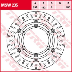 TRW ZF TARCZA HAMULCOWA PRZÓD YAMAHA XJ 1100 (DRAG STAR)/1100A (DRAG STAR CLAS.)/1300 (ROYAL STAR)/1300A (MIDNIGHT S PŁYWAJĄCA, 298/132X5MM 6X150MM, ŚREDNICA OTWORÓW MOCUJĄCYCH 8,5MM, ODSADZENIE 0 WAVE