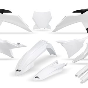 UFO KOMPLET PLASTIKÓW (FULL KIT) Z OSŁONAMI TELESKOPÓW (AMORTYZATORÓW) KTM SX 125 / 150 / 250 / 300 '25-'26, SXF (SX-F) 250 / 350 / 450 '25-'26 KOLOR BIAŁY