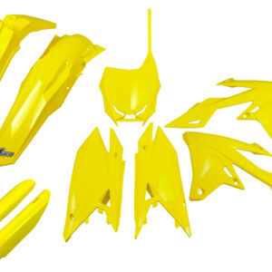 UFO KOMPLET PLASTIKÓW (FULL KIT) Z OSŁONAMI TELESKOPÓW (AMORTYZATORÓW) SUZUKI RMZ 250 '19-'25, RMZ 450 '18-'25 KOLOR ŻÓLTY
