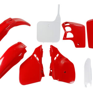 UFO KOMPLET PLASTIKÓW (FULL KIT) Z OSŁONAMI TELESKOPÓW (AMORTYZATORÓW) HONDA CR 500 '89-'90 KOLOR OEM (CZERWONY/BIAŁY) (HO091E999)