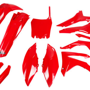 UFO KOMPLET PLASTIKÓW (FULL KIT) Z OSŁONAMI TELESKOPÓW (AMORTYZATORÓW) HONDA CRF 250R 14-17, CRF 450R 13-16 Z OSŁONAMI FILTRA POWIETRZA KOLOR CZERWONY