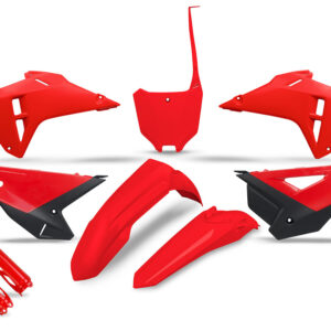 UFO KOMPLET PLASTIKÓW (FULL KIT) Z OSŁONAMI TELESKOPÓW (AMORTYZATORÓW) HONDA CRF 250R / 450R '25-'26 KOLOR OEM (CZERWONY / CZARNY)