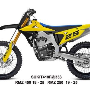 UFO 2025/11 KOMPLET PLASTIKÓW (FULL KIT) Z OSŁONAMI TELESKOPÓW (AMORTYZATORÓW) SUZUKI RMZ 250 '19-'25, RMZ 450 '18-'25 KOLOR ŻÓŁTY / CZARNY