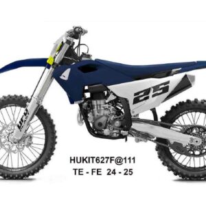 UFO 2025/11 KOMPLET PLASTIKÓW (FULL KIT) Z OSŁONAMI TELESKOPÓW (AMORTYZATORÓW) HUSQVARNA TE 150 / 250 / 300 '24-'25, FE 250 / 350 / 450 / 501 '24-'25 KOLOR GRANATOWY / BIAŁY