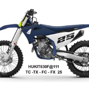UFO 2025/11 KOMPLET PLASTIKÓW (FULL KIT) Z OSŁONAMI TELESKOPÓW (AMORTYZATORÓW) HUSQVARNA TC 125 / 150 / 250 / 300 '25-'26, TX 300 '25-'26, FC 250 / 350 / 450 '25-'26, FX 350 / 450 '25-'26, KOLOR GRANATOWY / BIAŁY