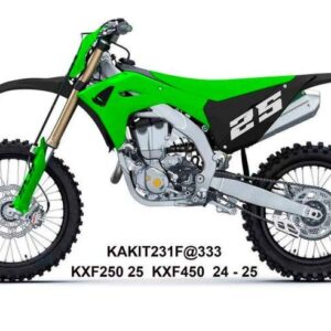 UFO 2025/11 KOMPLET PLASTIKÓW (FULL KIT) Z OSŁONAMI TELESKOPÓW (AMORTYZATORÓW) KAWASAKI KXF 250 '25, KXF 450'24-'26, KX 450X '24-'26 KOLOR ZIELONY / CZARNY
