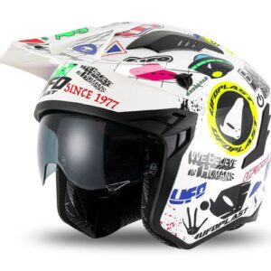 UFO KASK SHERATAN JET / TRIAL Z BLENDĄ PRZECIWSŁONECZNĄ KOLOR BIAŁY / MIX APLIKACJI UFO ROZMIAR S ( ECE 22R06 ) - KOLEKCJA 2025/2026
