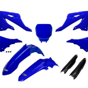 UFO 2025/11 KOMPLET PLASTIKÓW (FULL KIT) Z OSŁONAMI TELESKOPÓW (AMORTYZATORÓW) YAMAHA YZ 125 / 250 '22-'26 KOLOR NIEBIESKI OEM (OSŁONY TELESKOPÓW CZARNE) - RESTYILING NA YZF