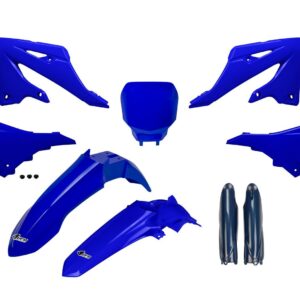 UFO 2025/11 KOMPLET PLASTIKÓW (FULL KIT) Z OSŁONAMI TELESKOPÓW (AMORTYZATORÓW) YAMAHA YZ 125 / 250 '22-'26 KOLOR NIEBIESKI OEM (OSŁONY TELESKOPÓW GRANATOWE) - RESTYILING NA YZF