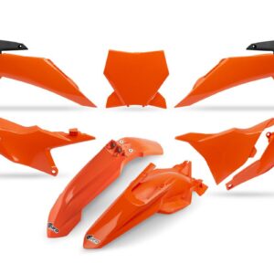 UFO 2025/11 KOMPLET PLASTIKÓW Z OSŁONĄ LAMPY KTM SX 85 '25-'26 KOLOR POMARAŃCZOWY