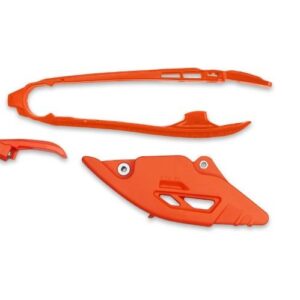 UFO 2026/01 KOMPLET ŚLIZG + PROWADNICA ŁAŃCUCHA KTM SX 125 / 150 / 250 / 300 '25-'26, SX-F 250 / 350 / 450 '25-'26 KOLOR POMARAŃCZOWY