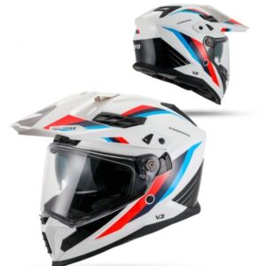 UFO 2026/01 KASK COSMOS OFFROAD / DUAL / TOURER / CROSSOVER Z SZYBĄ, DASZKIEM I BLENDĄ PRZECIWSŁONECZNĄ KOLOR BIAŁY/CZERWONY ROZMIAR L ( ECE 22R06 ) - KOLEKCJA 2026