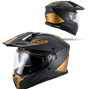 UFO 2026/01 KASK COSMOS OFFROAD / DUAL / TOURER / CROSSOVER Z SZYBĄ, DASZKIEM I BLENDĄ PRZECIWSŁONECZNĄ KOLOR CZARNY/ZŁOTY ROZMIAR L ( ECE 22R06 ) - KOLEKCJA 2026