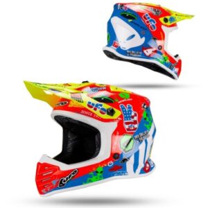 UFO 2026/01 KASK KOREY CROSS DZIECIĘCY / JUNIOR / KID KOLOR NIEBIESKI/CZERWONY/ŻÓŁTY NEON ROZMIAR L ( HOMOLOGACJA ECE 22R06, ZAPIĘCIE MIKROMETRYCZNE ) - KOLEKCJA 2026