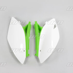 UFO BOCZKI TYLNE KAWASAKI KXF 450 '09-'11 KOLOR OEM (BIAŁY/ZIELONY)