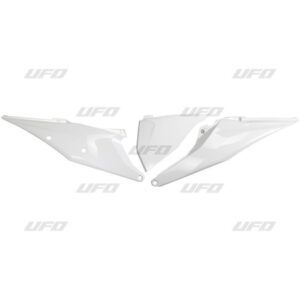 UFO BOCZKI TYLNE KTM SX/SXF(SX-F) 125/150/250/350/450 '19-'22, EXC 125 '20-'21, EXC/EXCF(EXC-F) 150/250/300/350/450/500 TPI '20-2023 Z POKRYWĄ FILTRA POWIETRZA KOLOR BIAŁY