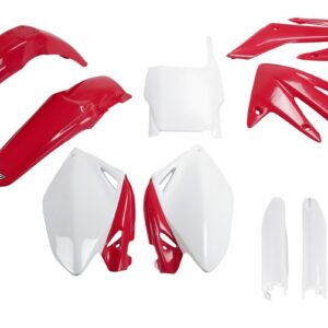 UFO KOMPLET PLASTIKÓW (FULL KIT) Z OSŁONAMI TELESKOPÓW (AMORTYZATORÓW) HONDA CRF 250R '06-'07 KOLOR OEM (CZERWONY/BIAŁY) (HO105E999)