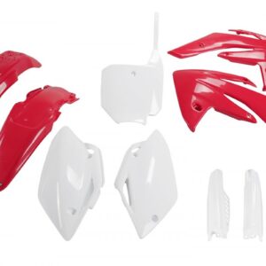 UFO KOMPLET PLASTIKÓW (FULL KIT) Z OSŁONAMI TELESKOPÓW (AMORTYZATORÓW) HONDA CRF 150 '07-'17 KOLOR OEM (CZERWONY/BIAŁY) (HO111E999)
