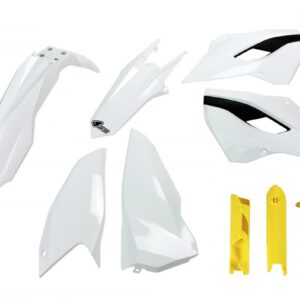 UFO KOMPLET PLASTIKÓW (FULL KIT) Z OSŁONAMI TELESKOPÓW (AMORTYZATORÓW) HUSQVARNA TE/FE 125/250/300/350/450 '14 KOLOR OEM (BIAŁY) (HU614E999)