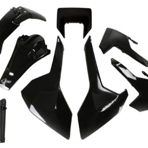 UFO KOMPLET PLASTIKÓW (FULL KIT) Z OSŁONAMI TELESKOPÓW (AMORTYZATORÓW) HUSQVARNA TX/TE/FE '17-'19 Z OSŁONĄ LAMPY KOLOR CZARNY (HU621E001)