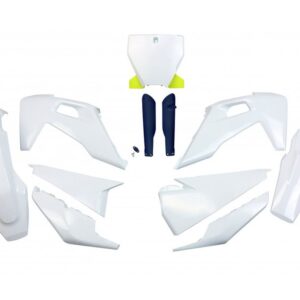 UFO KOMPLET PLASTIKÓW (FULL KIT) Z OSŁONAMI TELESKOPÓW (AMORTYZATORÓW) HUSQVARNA TC 125/250 '19-'22, FC 250/350/450 '19-'22 KOLOR OEM '22 (BIAŁY)
