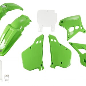UFO KOMPLET PLASTIKÓW (FULL KIT) Z OSŁONAMI TELESKOPÓW (AMORTYZATORÓW) KAWASAKI KX 125 '90-'91, KOLOR OEM (ZIELONY/BIAŁY) (KA196E999)
