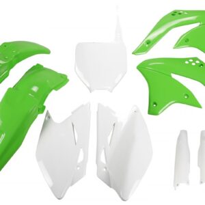 UFO KOMPLET PLASTIKÓW (FULL KIT) Z OSŁONAMI TELESKOPÓW (AMORTYZATORÓW) KAWASAKI KXF 450 '08 KOLOR OEM (ZIELONY/ BIAŁY) (KA211E999)