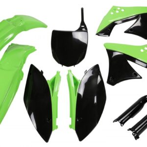 UFO KOMPLET PLASTIKÓW (FULL KIT) Z OSŁONAMI TELESKOPÓW (AMORTYZATORÓW) KAWASAKI KXF 250 '09- '12 KOLOR OEM (ZIELONY/CZARNY) (KA212E999)