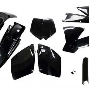 UFO KOMPLET PLASTIKÓW (FULL KIT) Z OSŁONAMI TELESKOPÓW (AMORTYZATORÓW) KTM SX-SXF '01-'02 KOLOR CZARNY