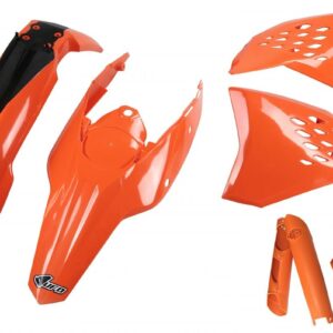 UFO KOMPLET PLASTIKÓW (FULL KIT) Z OSŁONAMI TELESKOPÓW (AMORTYZATORÓW) KTM EXC '09-'10 KOLOR POMARAŃCZOWY (KT511E127)