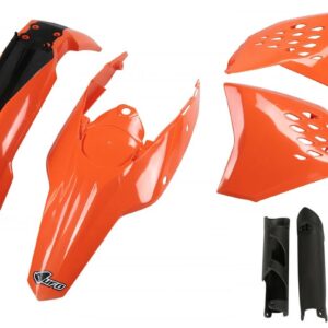UFO KOMPLET PLASTIKÓW (FULL KIT) Z OSŁONAMI TELESKOPÓW (AMORTYZATORÓW) KTM EXC '09-'10 KOLOR OEM (POMARAŃCZOWY) (KT511E999)