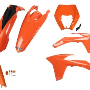 UFO KOMPLET PLASTIKÓW (FULL KIT) Z OSŁONAMI TELESKOPÓW (AMORTYZATORÓW) KTM EXC/EXC-F '12-'13 KOLOR POMARAŃCZOWY (KT521E127)