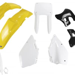 UFO KOMPLET PLASTIKÓW (FULL KIT) Z OSŁONAMI TELESKOPÓW (AMORTYZATORÓW) SUZUKI RM 125 '96-'98 KOLOR OEM (ZÓŁTY/BIAŁY/CZARNY) (SU393E999)