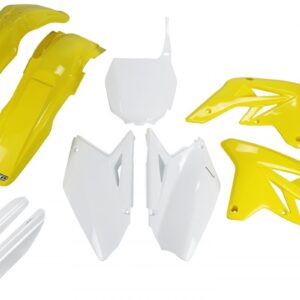 UFO KOMPLET PLASTIKÓW (FULL KIT) Z OSŁONAMI TELESKOPÓW (AMORTYZATORÓW) SUZUKI RMZ 250 '07-'09 KOLOR OEM (BIAŁY/ŻÓŁTY - Z BIAŁĄ TABLICĄ POD NUMERY STARTOWE) (SU407E999)