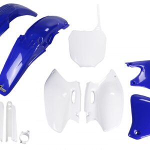 UFO KOMPLET PLASTIKÓW (FULL KIT) Z OSŁONAMI TELESKOPÓW (AMORTYZATORÓW) YAMAHA YZF 250 '01-'02 KOLOR OEM (BIAŁY/NIEBIESKI) (YA303E999)