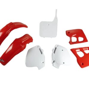 UFO KOMPLET PLASTIKÓW (FULL KIT) Z OSŁONAMI TELESKOPÓW (AMORTYZATORÓW) HONDA CR 125 '91-'92, CR 250 '90-'91, KOLOR OEM '90 (CZERWONY/BIAŁY) (HO097E999K)