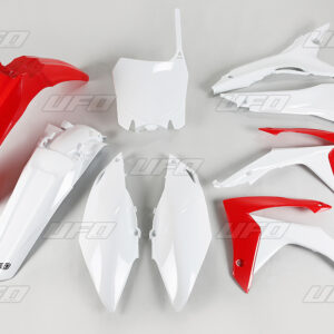 UFO KOMPLET PLASTIKÓW HONDA CRF 250R 14-17, CRF 450R 13-16 Z OSŁONAMI FILTRA POWIETRZA KOLOR OEM (CZERWONY/BIAŁY) (HO121E999)