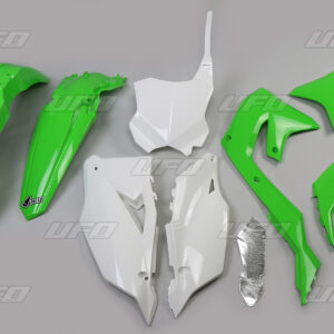 UFO KOMPLET PLASTIKÓW KAWASAKI KXF 250 '21-24, KXF 450 '19-23 KOLOR OEM (ZIELONY/BIAŁY/CZARNY) (KA227E999)